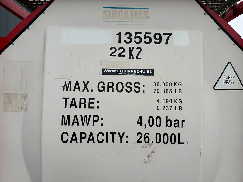 Tanque de almacenamiento para transporte de combustible SINGAMAS 20FT ISO, 26.000L/1-COMP/3 BAFFELS/3 manholes, 5Y: 08-2027, L4BN, T11: foto 14